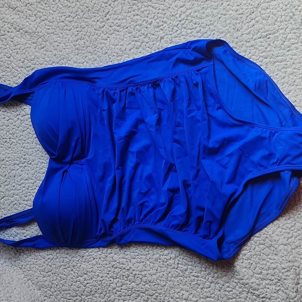 Women's One Piece Tummy Control Bathing Ruched Royal Blue Padded Summer Swimsuit - Picture 2 of 10